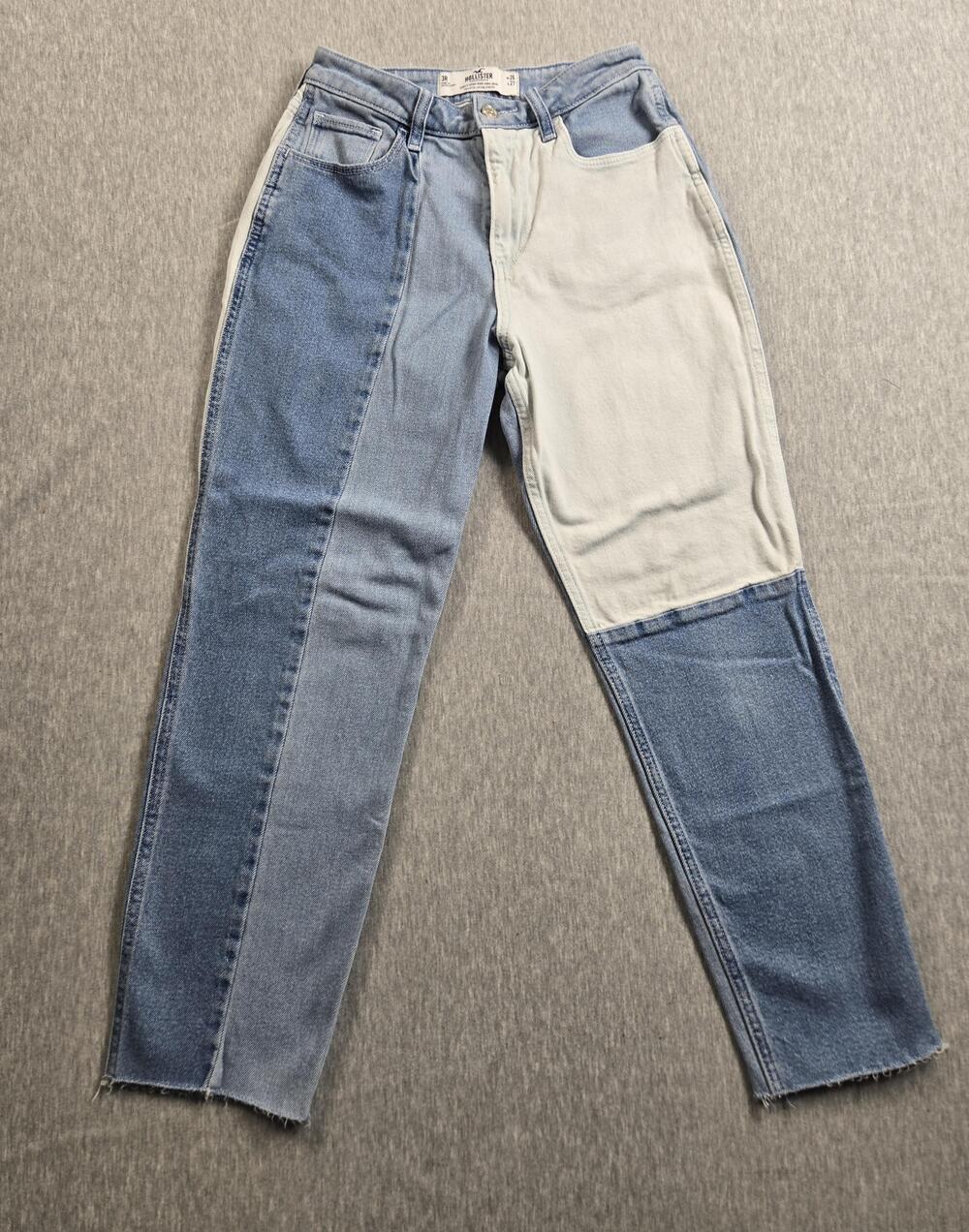 Hollister Jeans Womens W26 L27 Blue Curvy High-Rise Mom Colorblock Patchwork